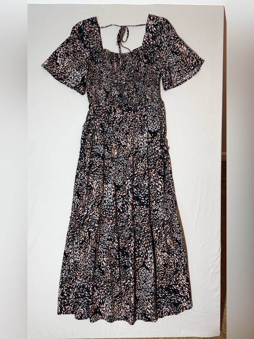 Lovestitch maxi dress. Size small. Tiered skirt, smocked bodice, bell sleeves